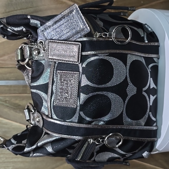 COACH Poppy Silver Sateen Spotlight Sacthel Crossbody Metallic Leather - Picture 3 of 15